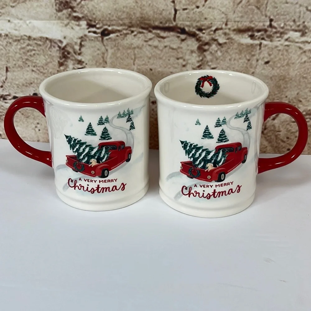 Set of Two Sur La Table Christmas Mugs